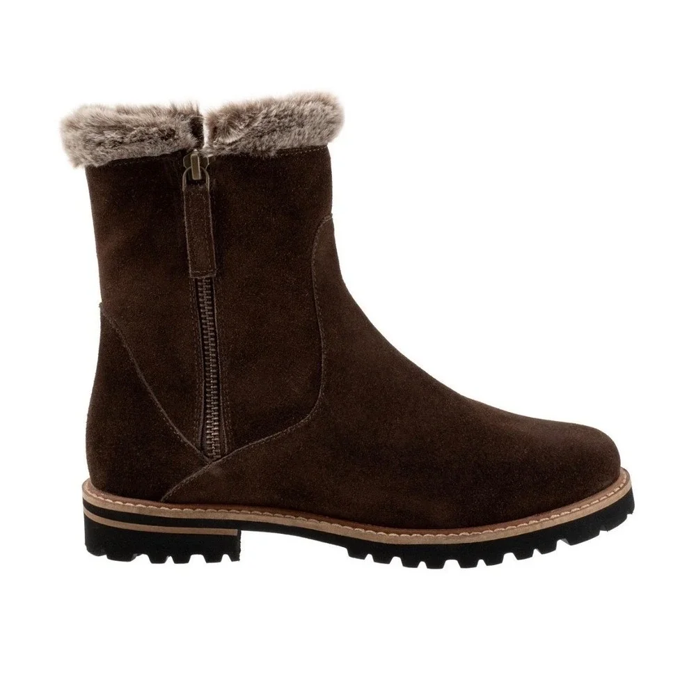 Trotters Forever Womens 7 Natrow Ankle Boots Dark Brown Suede Faux Fur T2362-203